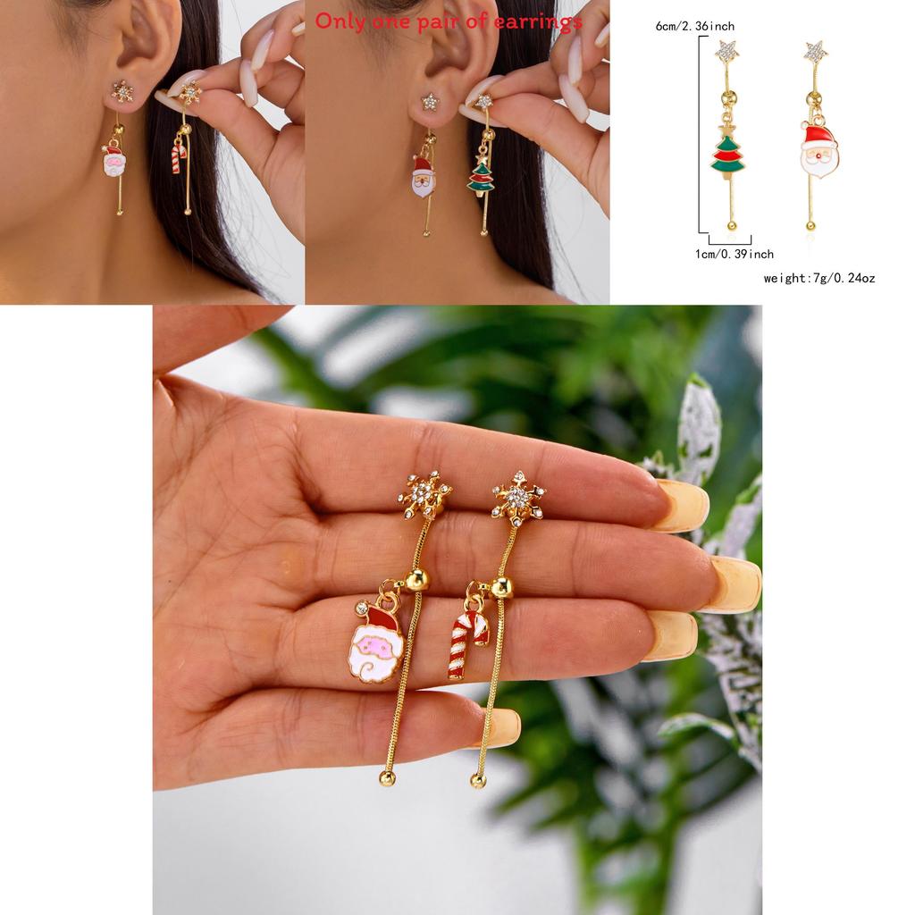 Fashion Christmas Earrings With Santa Claus And Bell Elements For Holiday Party Wear