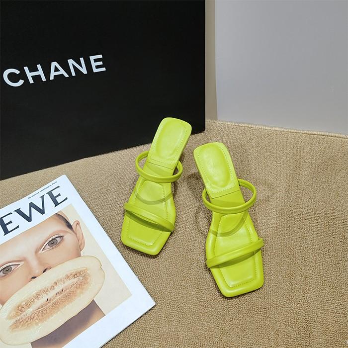 Fashion Shoes Woman 2025 Slippers Casual Thin Heels Heeled Mules Rubber Flip Flops Cross-Tied Square Toe Luxury High Hawaiian Soft Pumps