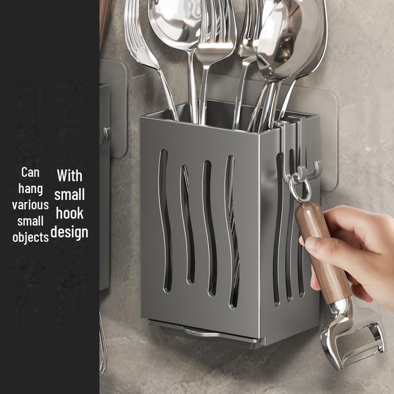 Suport de scurgere de bucătărie montat pe perete și cutie de depozitare pentru bețișoare și linguri