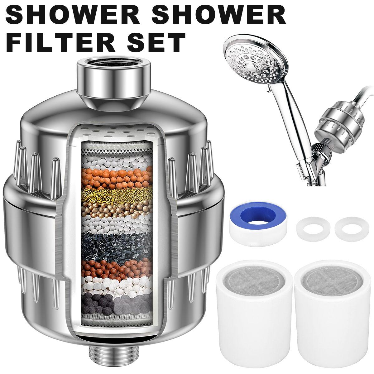 20-Stage Hard Water Shower Filter Stainless Steel Shower Water Filter Water Softener Shower Head Filter with 2 Filter Elements