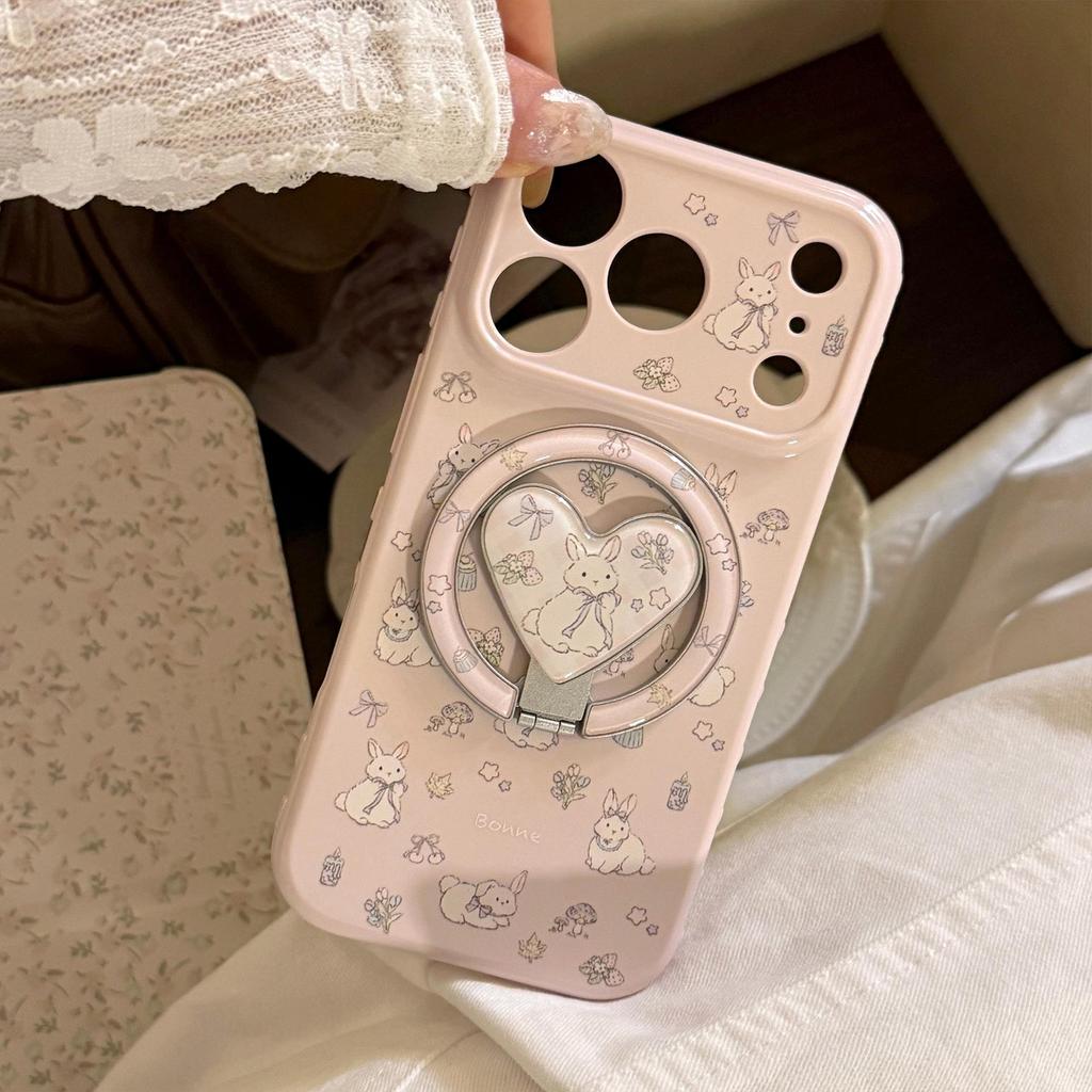 Cute Bunny Heart-Shaped Magnetic Phone Case for iPhone 16, iPhone 17, and iPhone 17 Pro Max