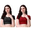 Women’s Cotton Saree Blouse Combo | Ready-to-Wear Round Neck Stitched Blouses | Soft Dobby Stretch Fabric | Party, Festive