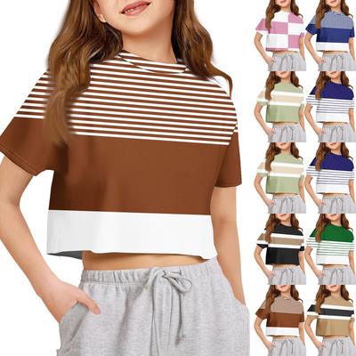 Kinder T-Shirt Jungen Mädchen Bedruckt Farbe Freilegen Der Nabel Kurzarm Lockere Passform Pullover Tops