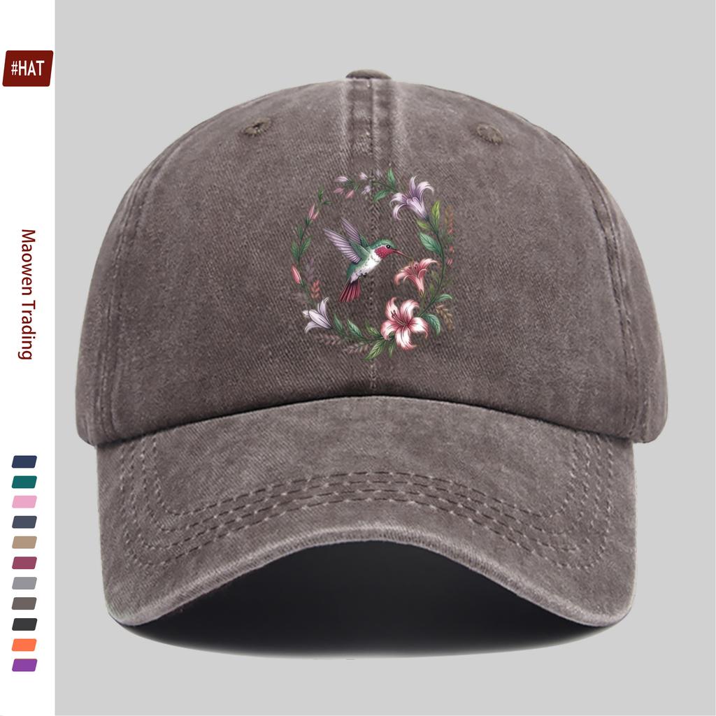 pc Bird and Lily Wreath Print Baseball Cap Perfect for Fashion Photos Commuting Vacation and Daily Wear Vintage Style Sun