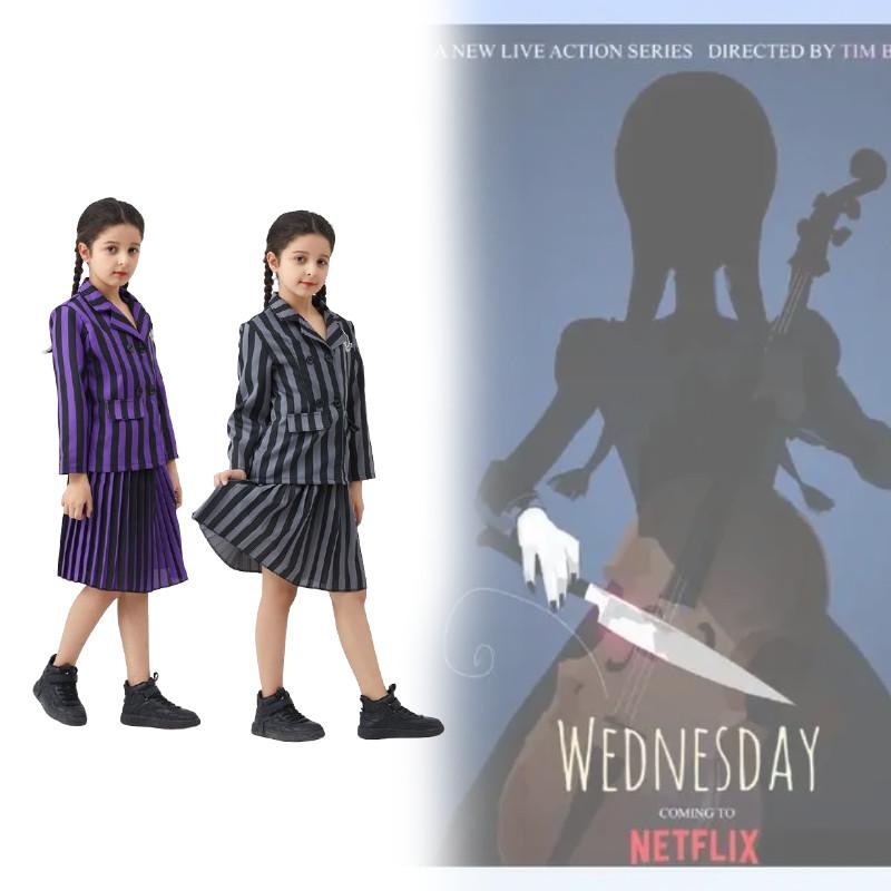 Wednesday Addams Familie Cosplay Kostüm Mit Polyesterstoff Für Halloween Und Rollenspiel