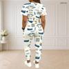 Women Plus Size Printed Round Neck Short Sleeve Top Drawstring Pocket Cuffed Pants Two Piece Set