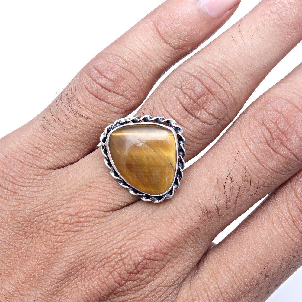 Tiger's Eye Gemstone Handmade Silver Jewelry "8.5"