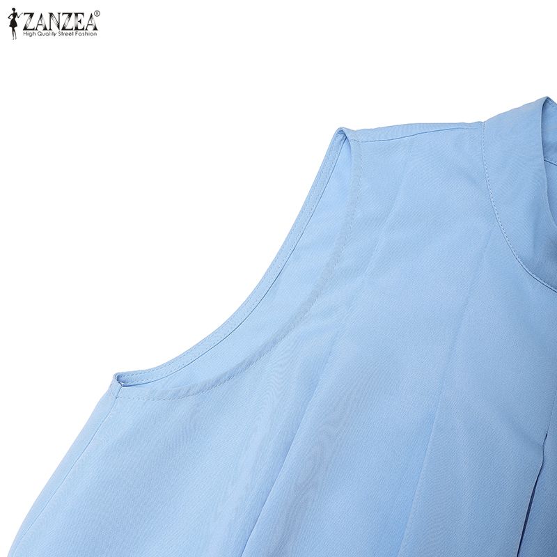ZANZEA Women Casual Stand Collar Summer Off Shoulder Sleeveless Dress