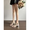Soft leather version~ brown with Roman sandals 2025 summer new thick heel retro style with skirt beautiful toe sandals