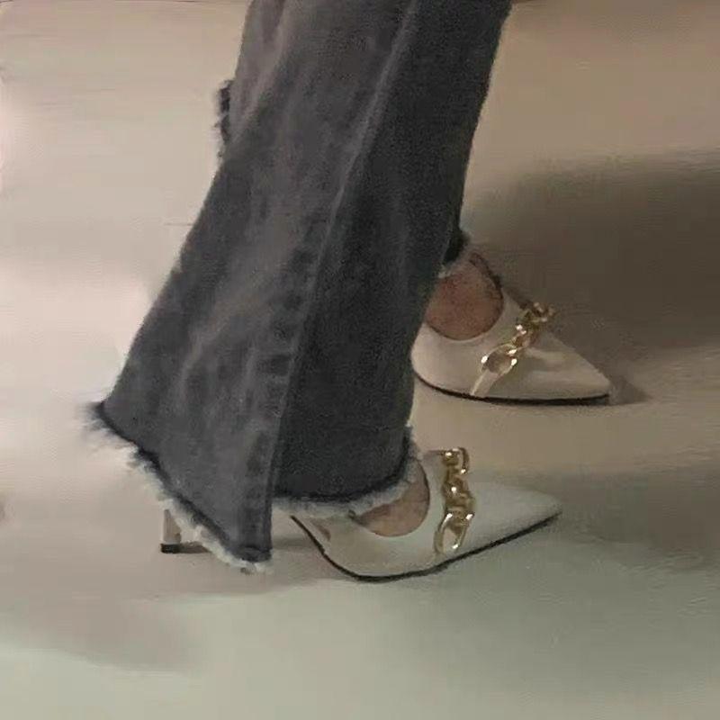 European and American Spice Girls Premium Pointed High Heels Women's 2025 New Metal Chain Fine Heel Niche Celebrity Single Shoes