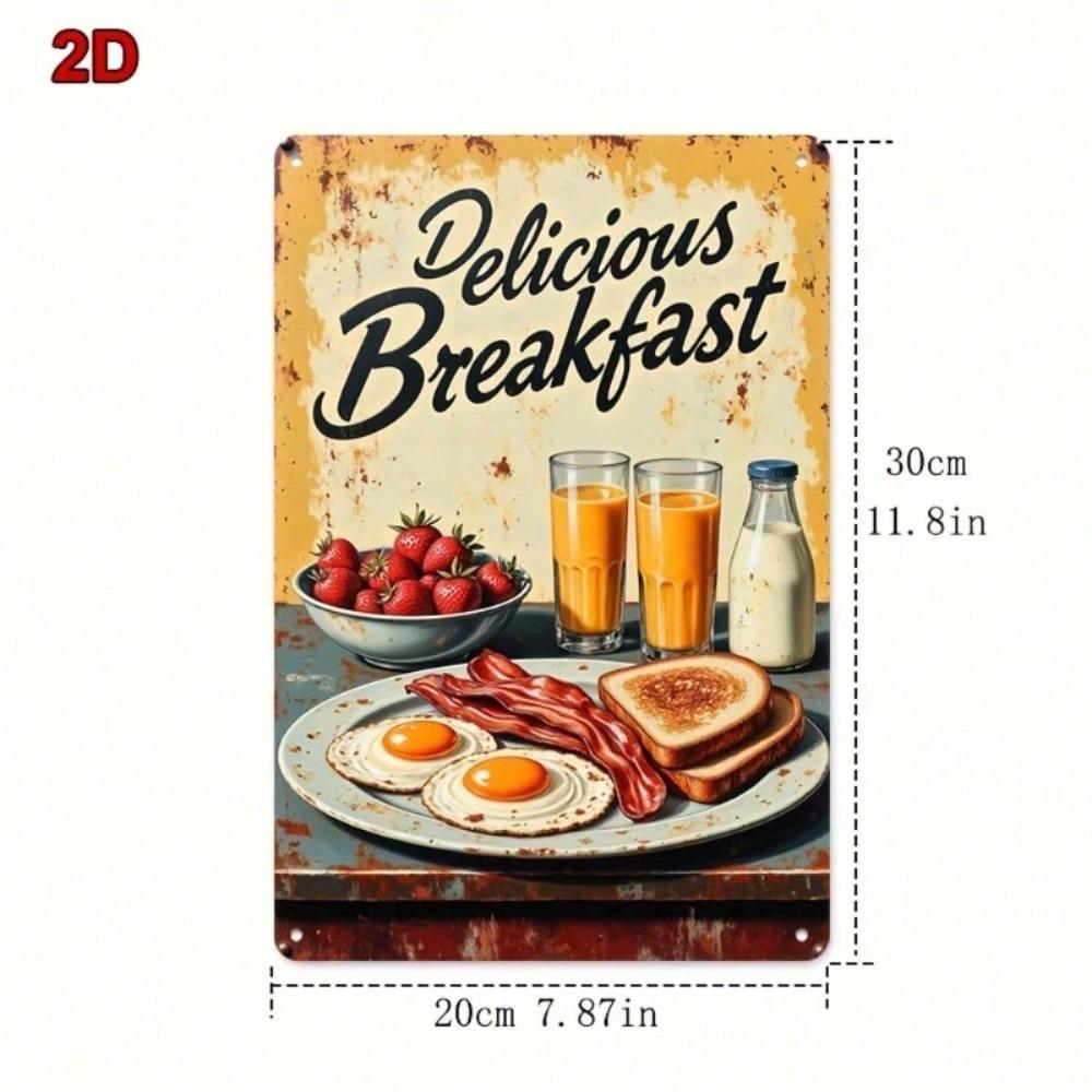 Vintage Metal Sign Fried Eggs Bacon 20x30cm Waterproof Wall Decor Kitchen Retro