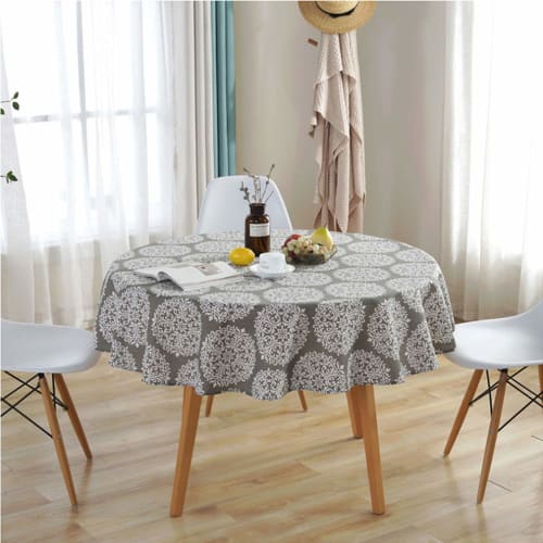 Meioro Round Tablecloth, Retro Floral Design, Table Cover, Available in Various Sizes, Multi-Purpose, Interior Decor (Gray, 120cm)