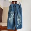 Mädchen Jeans mit Schleifendruck im Retro-Stil mit weitem Bein - Frühling & Herbst