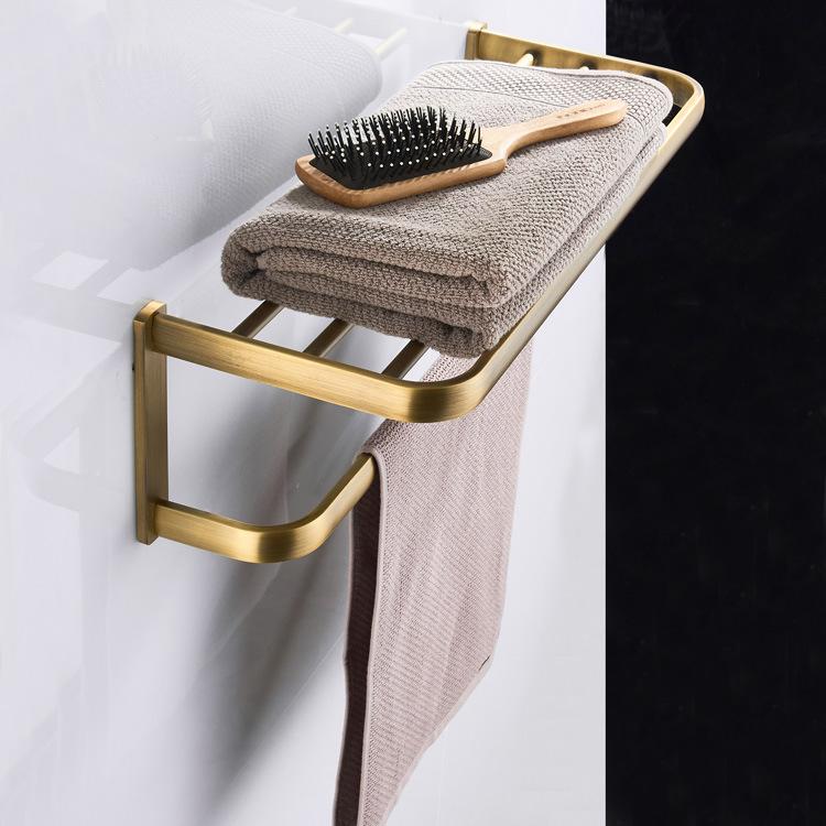 European Retro Copper Bathroom Shelf and Towel Rack in Antique Style