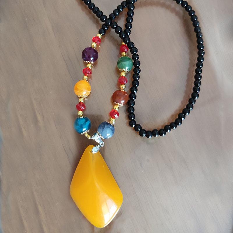 Ethnic Style Long Necklace: Retro Water Drop Pendant with Colored Shell for Fall/Winter