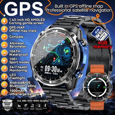 Nové pánské GPS chytré hodinky s offline mapami, vestavěným GPS, 4GB pamětí, HD displejem Corning Gorilla Glass, vodotěsností 10 ATM, Bluetooth voláním