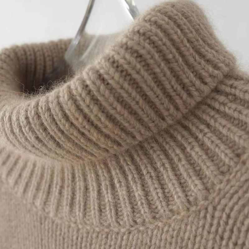 Women Autumn Winter High Collar Long Sleeve Wardrobe Staple Warm Solid Color Comfy Loose Pullovers Knitted Sweater Top