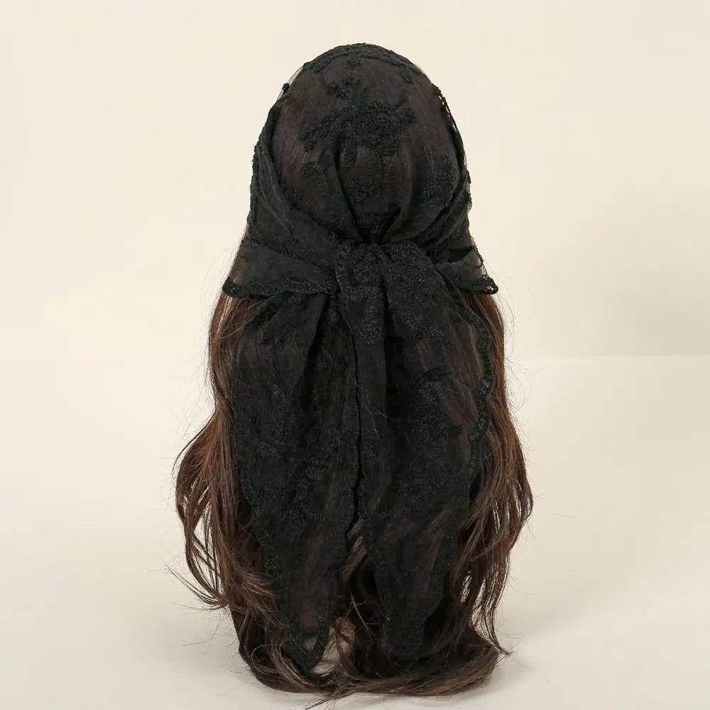 Thin Ins Lace Hair Scarf Breathable Retro Triangle Headband Flower Embroidery Headscarf  Ladies