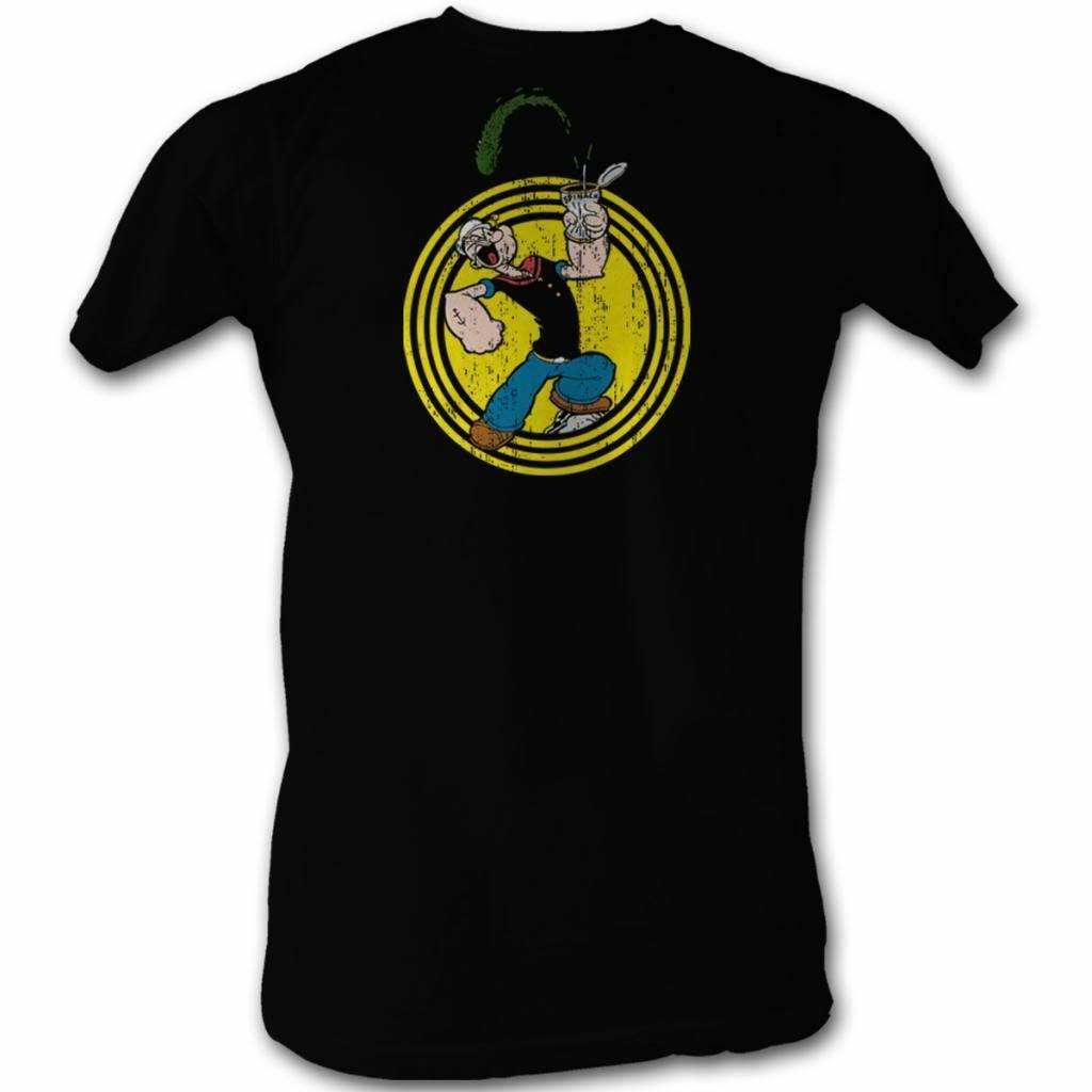 Popeye Spinach Circle Black Adult T-Shirt XL