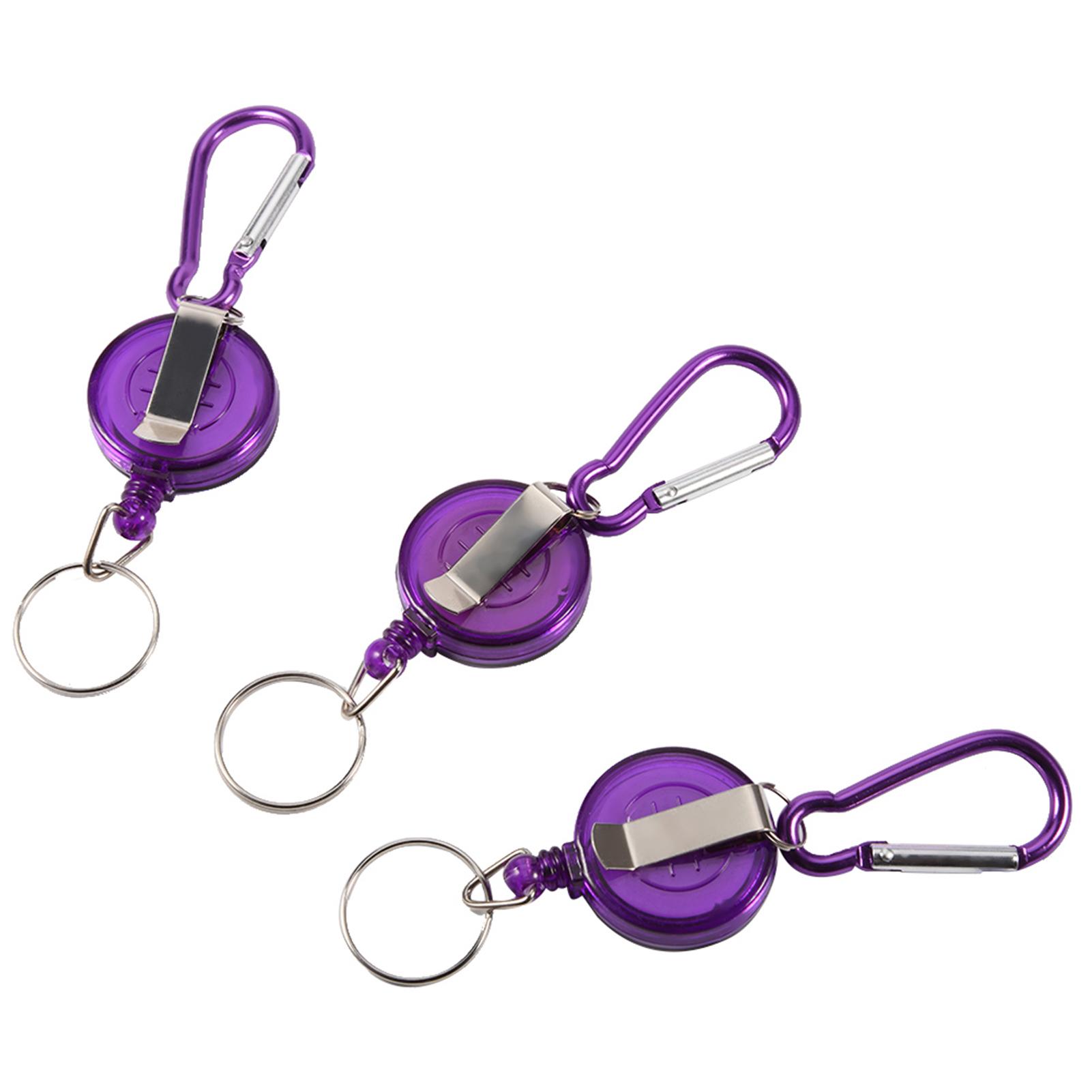 

3Pcs Fly Fishing Tool Nylon Cord Stopper Retractable Ring Reel Holder Key Chain Purple