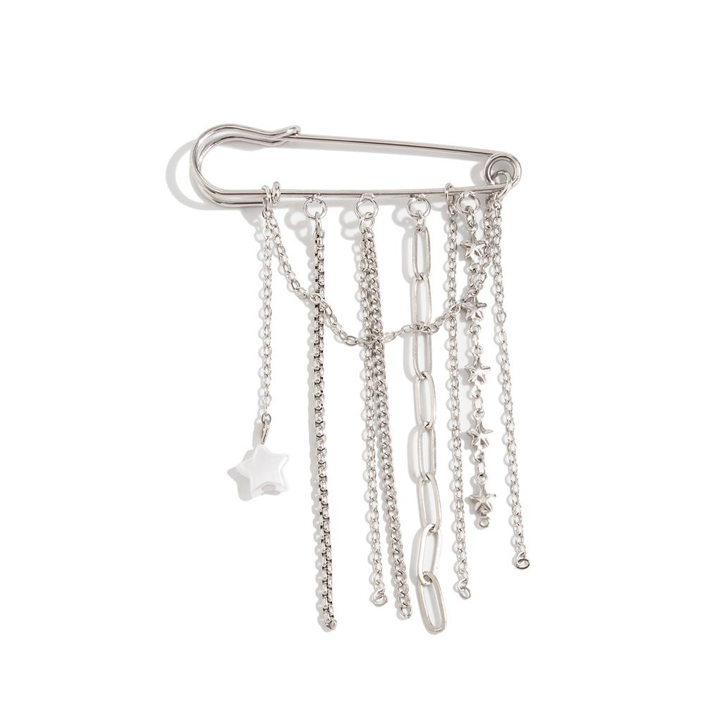 Ins Metal Chain Adjustable Short Waist Chain, Fashion Minimalist Star Tassel Lapel Pin For Women