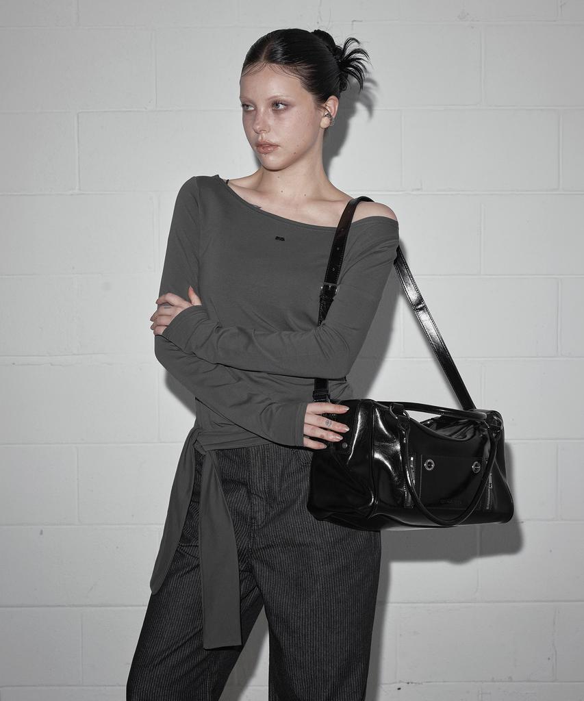 GROWHIDE Illove Asymmetrical Strap Long Sleeve T-Shirt_Charcoal
