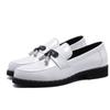 Korean style men luxury fashion wedding party dress patent leather shoes slip-on tassels shoe black white breathable loafers man