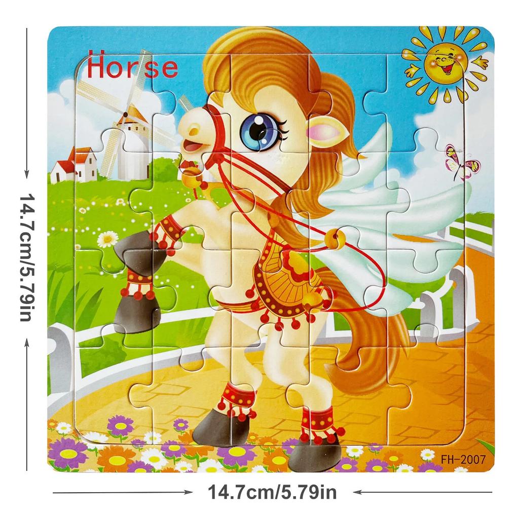 14.7cm/5.79in Wooden Jigsaw Puzzles Cartoon Animals Pattern Montessori Games Kids Educational Learning Wood Toys for Children