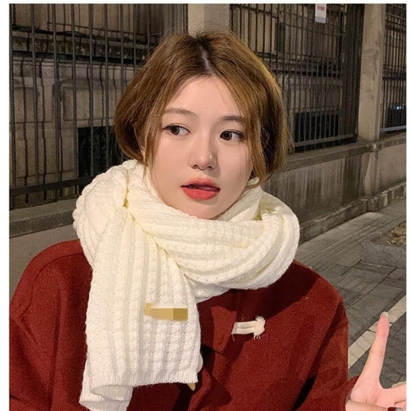 New Soft and Versatile Korean Knitted Wool Solid Color Scarf for Women Autumn and Winter Thickened Couple Scarf for Students