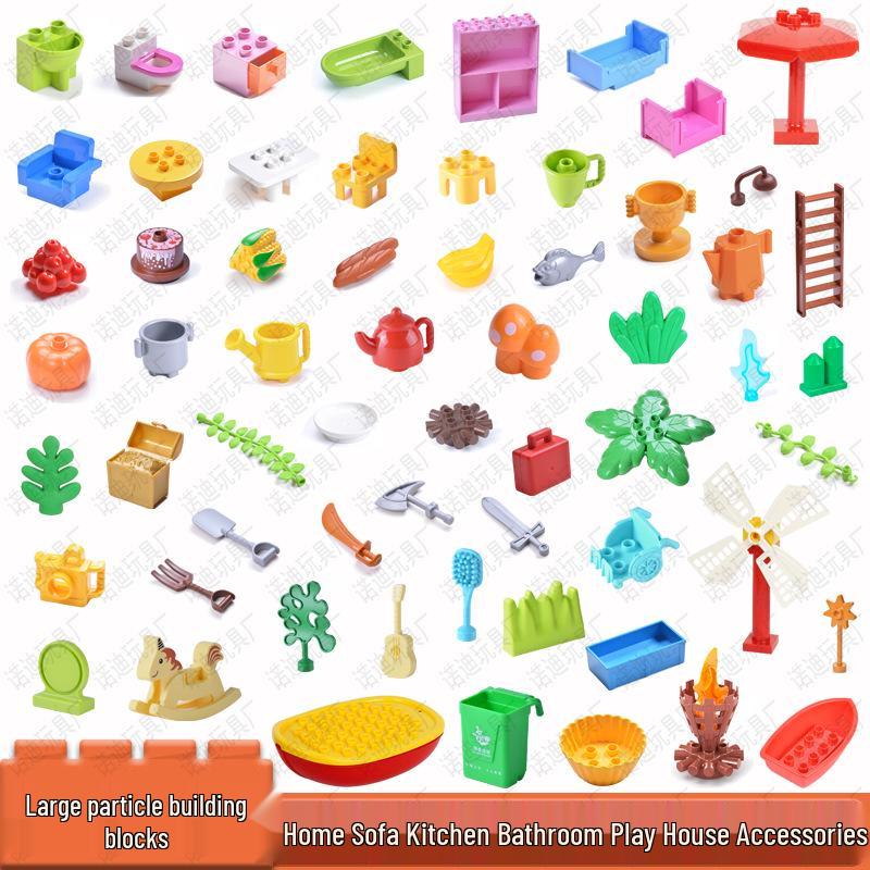 LEGO Duplo-Compatible Large Bricks: Kitchen, Bathroom, Furniture & Food Play Accessories for Children's Building Toys