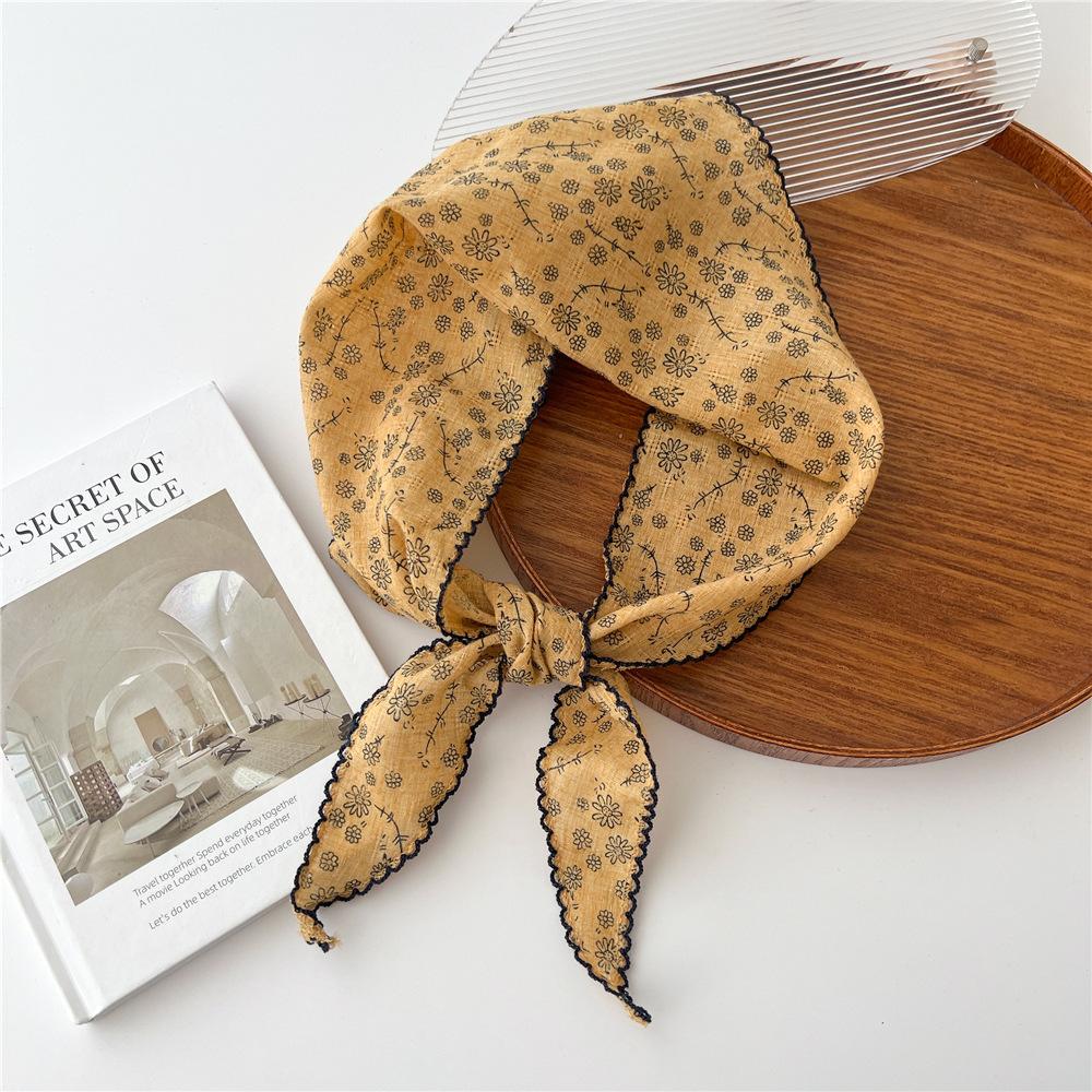 Bawełniany Lniany Koronkowy Trójkątny Szalik Dla Kobiet Na Wiosnę Jesienią I Lato Mały Kwiatowy Mały Szalik Opaska Ozdoba Cienki Styl Owinięty Jedwabny Szalik