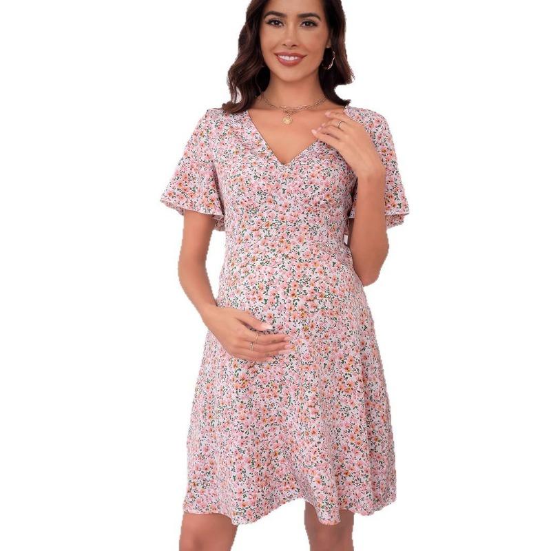 Women's Summer Chiffon Print Ruffled Dress French Tea Skirt Lace-up Short Dress