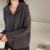 Lapel knitted sweater pullover new autumn and winter women's V-neck design sense niche loose lazy style top