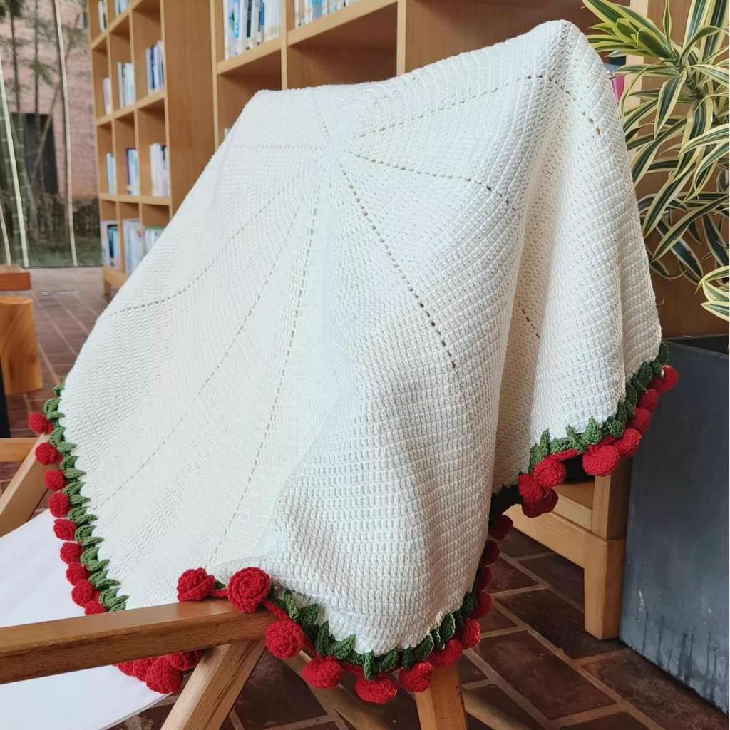 Hand-Knitted Rose Bouquet Crochet Blanket Shawl