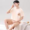 Couple's Summer Cotton Pajama Set: Cute Short Sleeve & Shorts for Women, Wear-Outside Style for Men.
