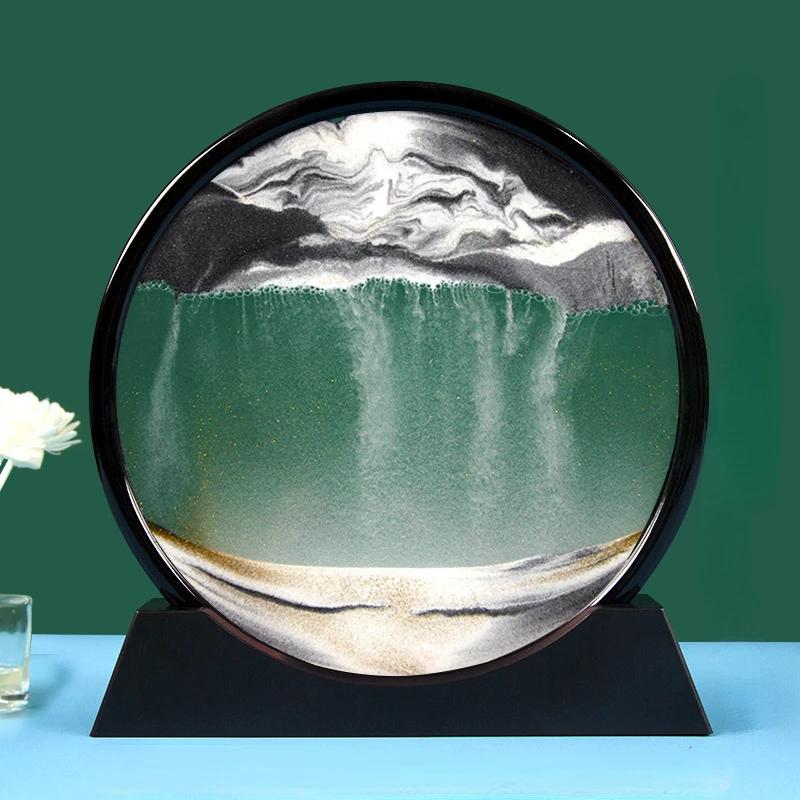 3D Moving Sand Art Round Liquid Hourglass Flowing Sand Painting Sandscape Motion Display Quicksand Painting Home Decor Gifts