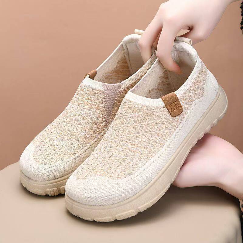 Summer Fly Woven Shoes Women's Single Shoes Women's Breathable Mother Round Head Low-top Cloth Shoes