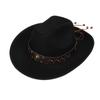 Unisex Western Cowboy Hat Wide Brim Roll‑Up Brim Double‑Top Felt Fedora Hat,10 Colors,Multiple Optional Detachable Hat Bands