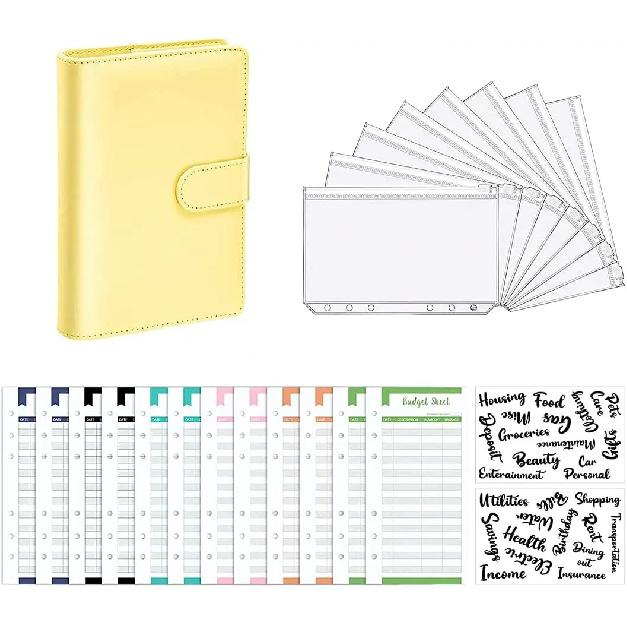 A6 Budget Binders Planner 6 Hole 8 Zipper Envelopes 2 Stickers In One NoteBook Wallet For Save Money Organizer Cash System