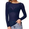 Women See Through Mesh Top Long Sleeve Slim Fit Shirt Sexy Clear Gauze O Neck Sun Protection Tops