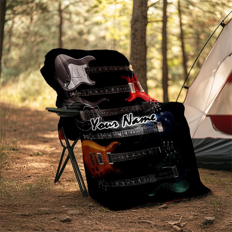 1PC Custom Name Guitar Collection Artwork outdooor Flannel blankets Patterns Throw Blanket All-Season Soft Gift for Couch, Bed, Camping gifts