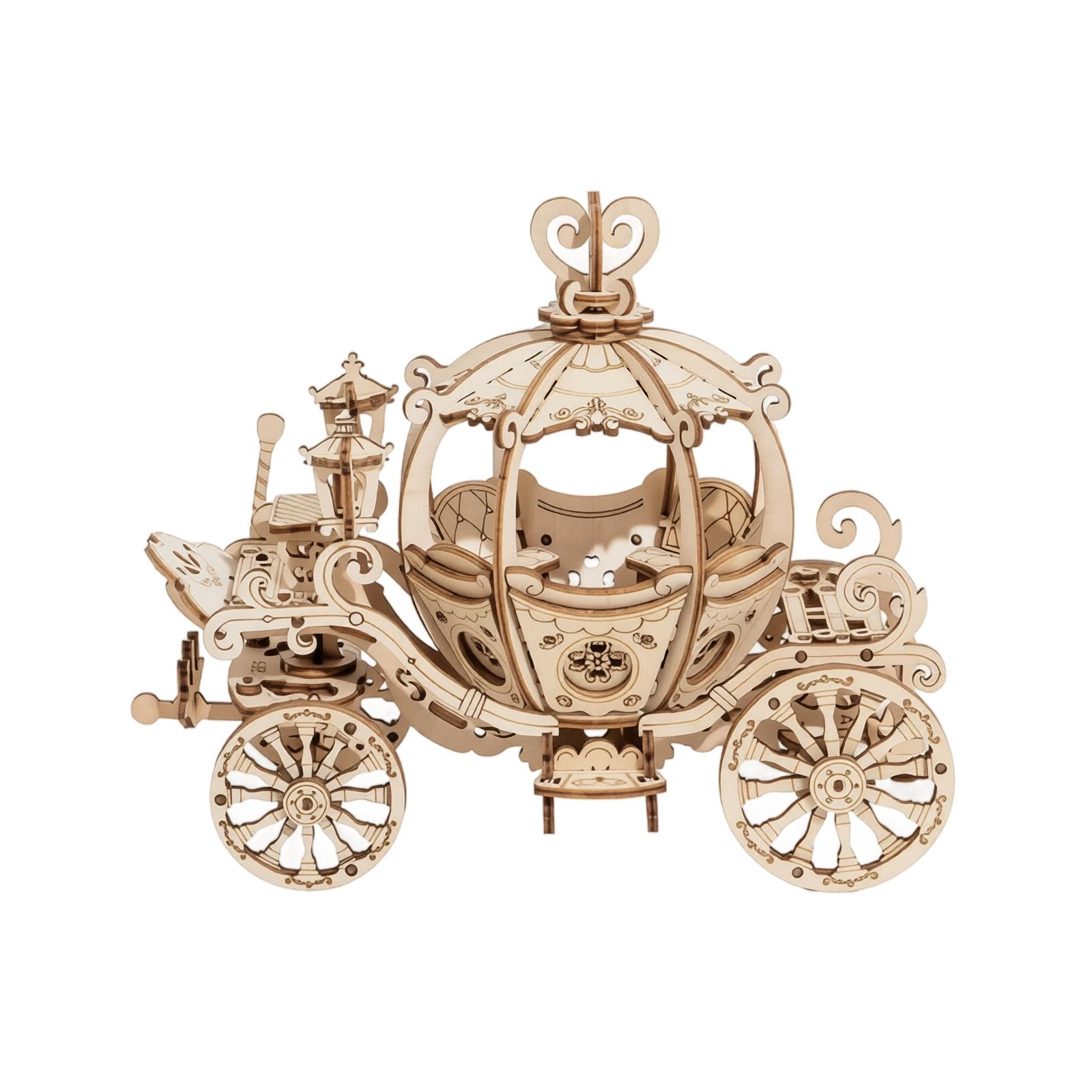 Wooden Pumpkin Carriage DIY Puzzle Kit Intricate Mechanical Model Assembly Toy for Adults and Teens Unique Gift Decor One Size