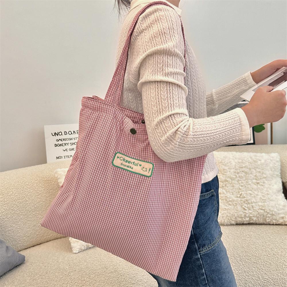 Fashionable Korean Style Plaid Double Pocket Shoulder Bag For Casual Daily Use