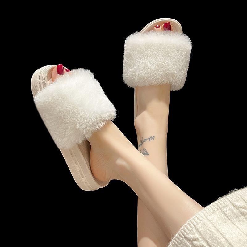 New Mao Mao slippers for women to keep warm at home, popular thick-bottomed muffin bottom, round head cool slippers for women