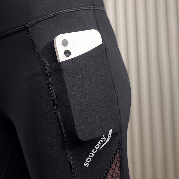 SAUCONY Solid High Waist Tight Nine Point Sports Leggings Women Leggings Black SC1249130B-BK01