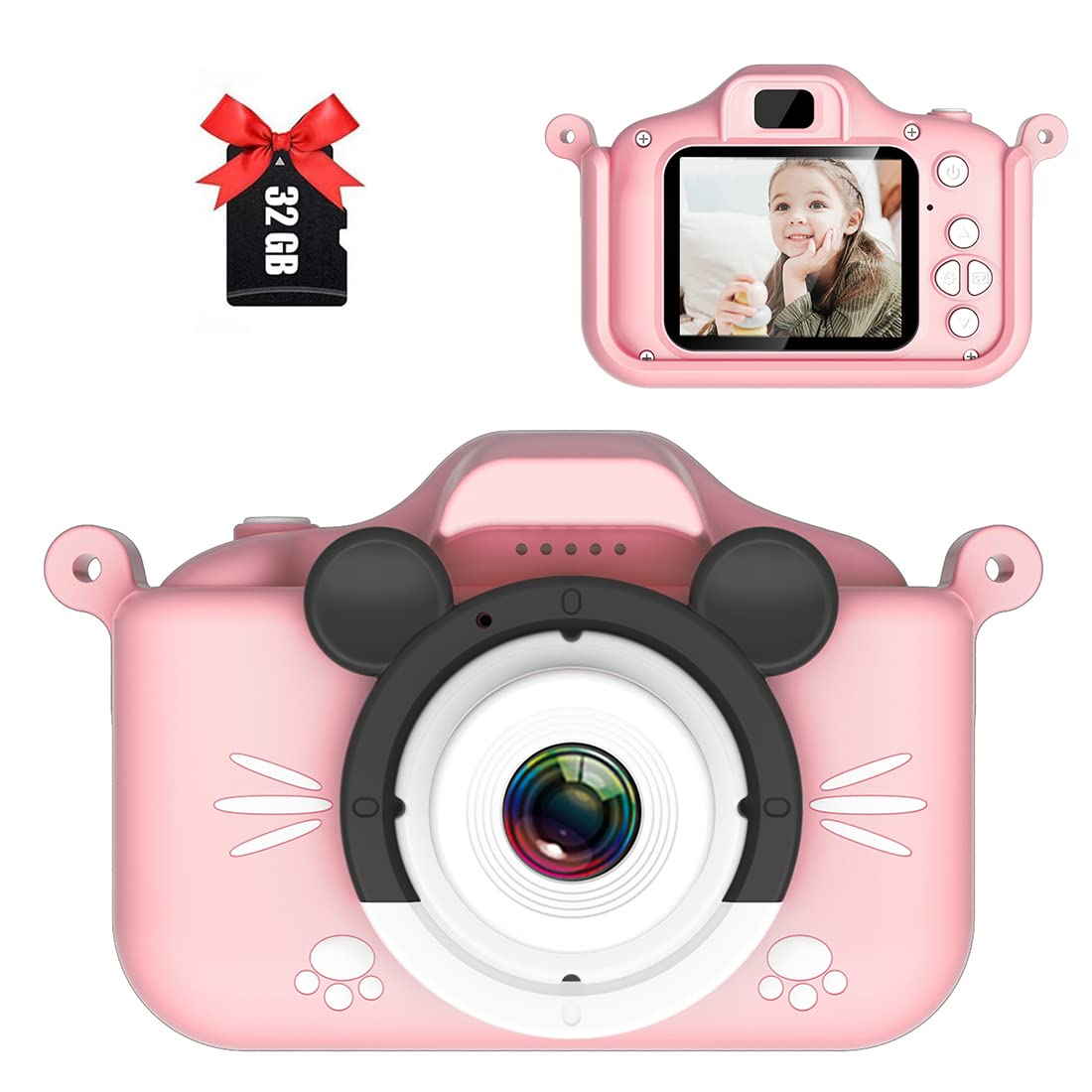 

Kids Kids Toy 8x Selfie 40MP Front and 1080P HD Video 32GB Memory Card Kids Digital USB Dual Kids Digital Inch IPS Birthday Japanese Instruction рожевий
