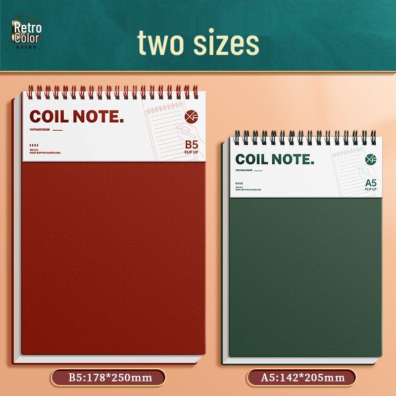 Retro Verdicktes A5 B5 Spiralnotizbuch mit Top-Bindung für Studenten – Liniert Kariert