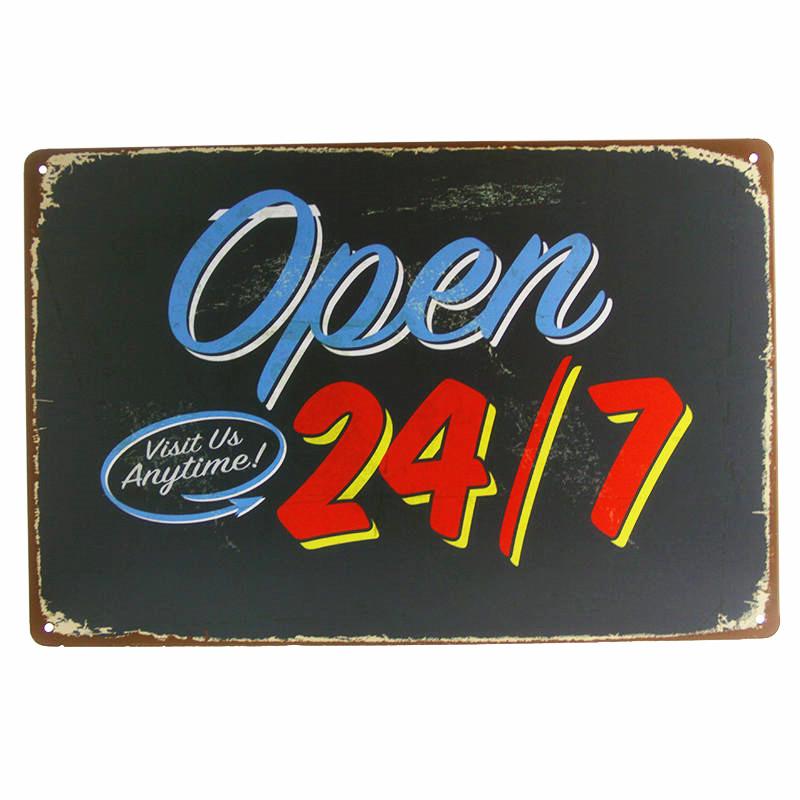 "COME IN WE'RE OPEN " And " SORRY WE'RE CLOSED " Vintage Metal Sign Tin Poster Pub Bar Cafe Shop Entry and Exit Plaque A409