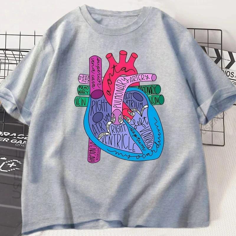 Heart Anatomy T Shirt Men Women Doctor Cardiologist T-Shirt Nursing Tees Causal Short Sleeve Round Neck Tshirt Clothing