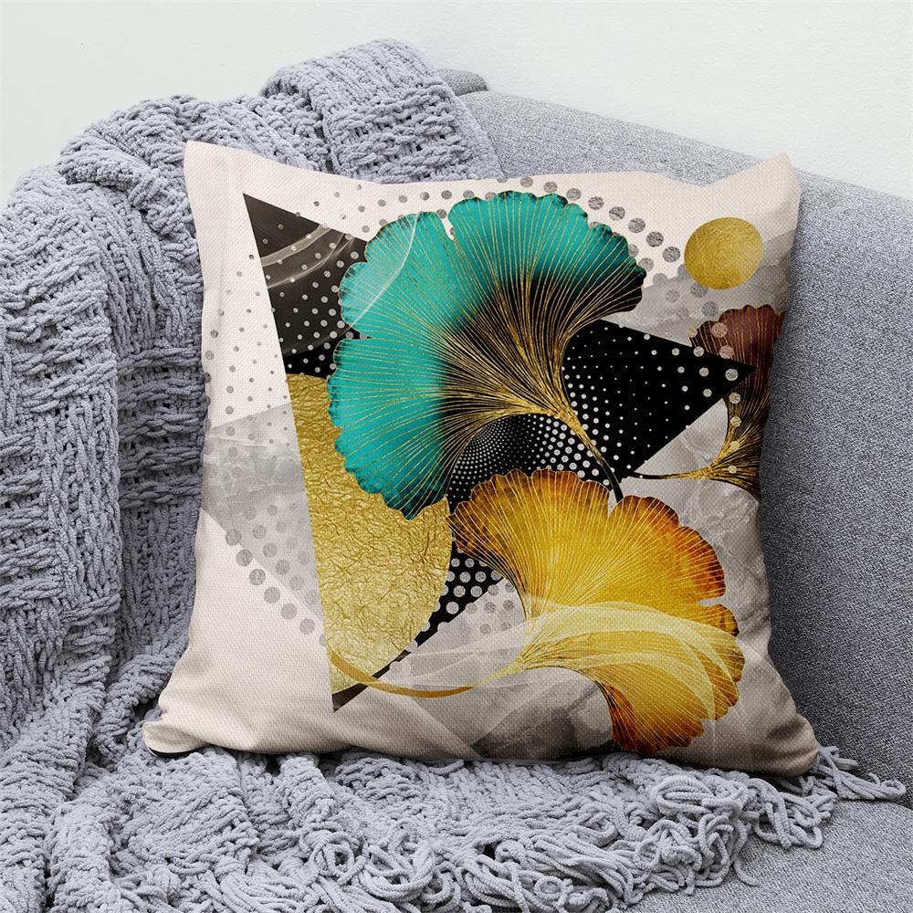 Gold Green Printed Pillowcase Car Sofa Home Decor Modern  Ginkgo Leaf  Decorative Cushion Cover
